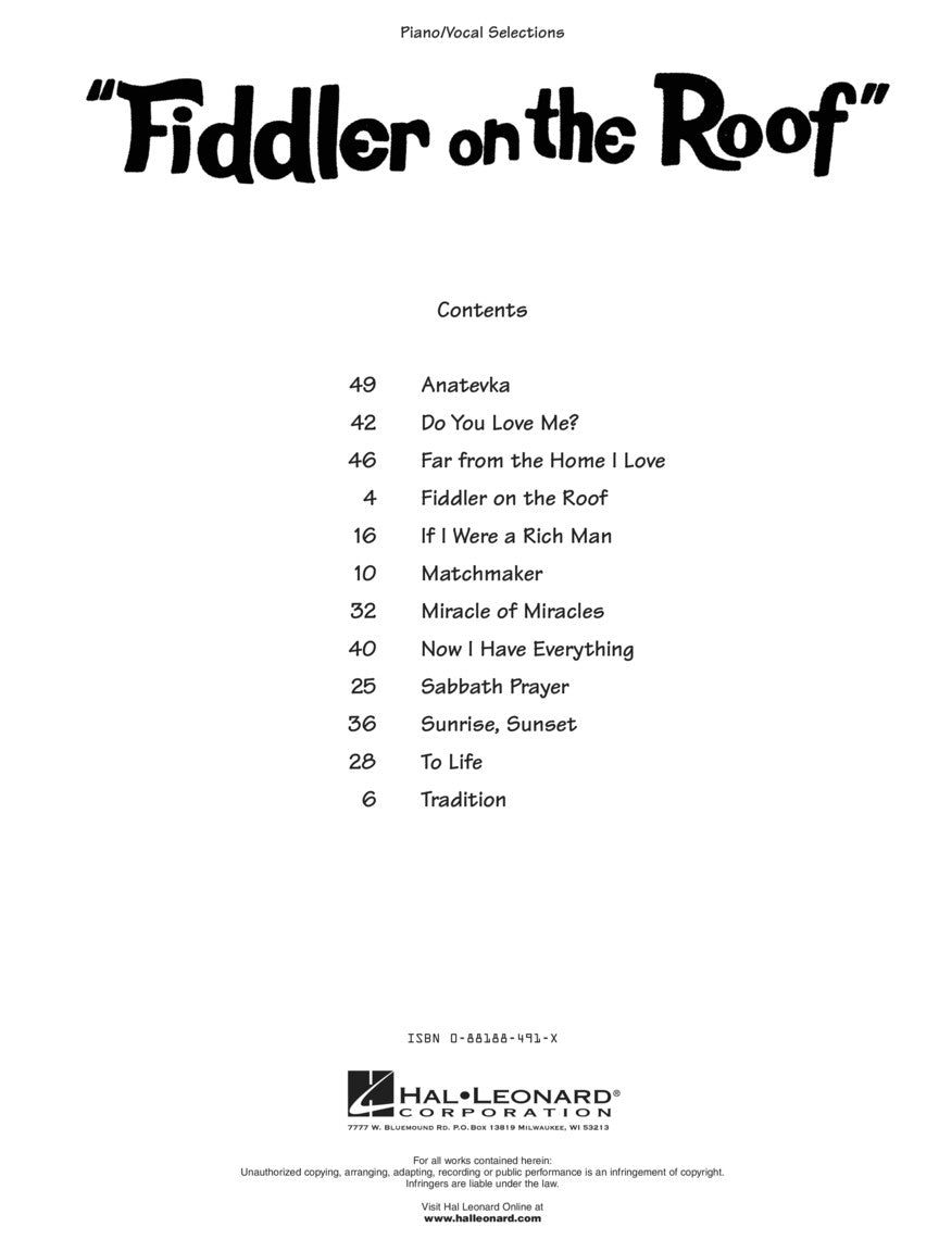 Fiddler on the Roof - Vocal Selections