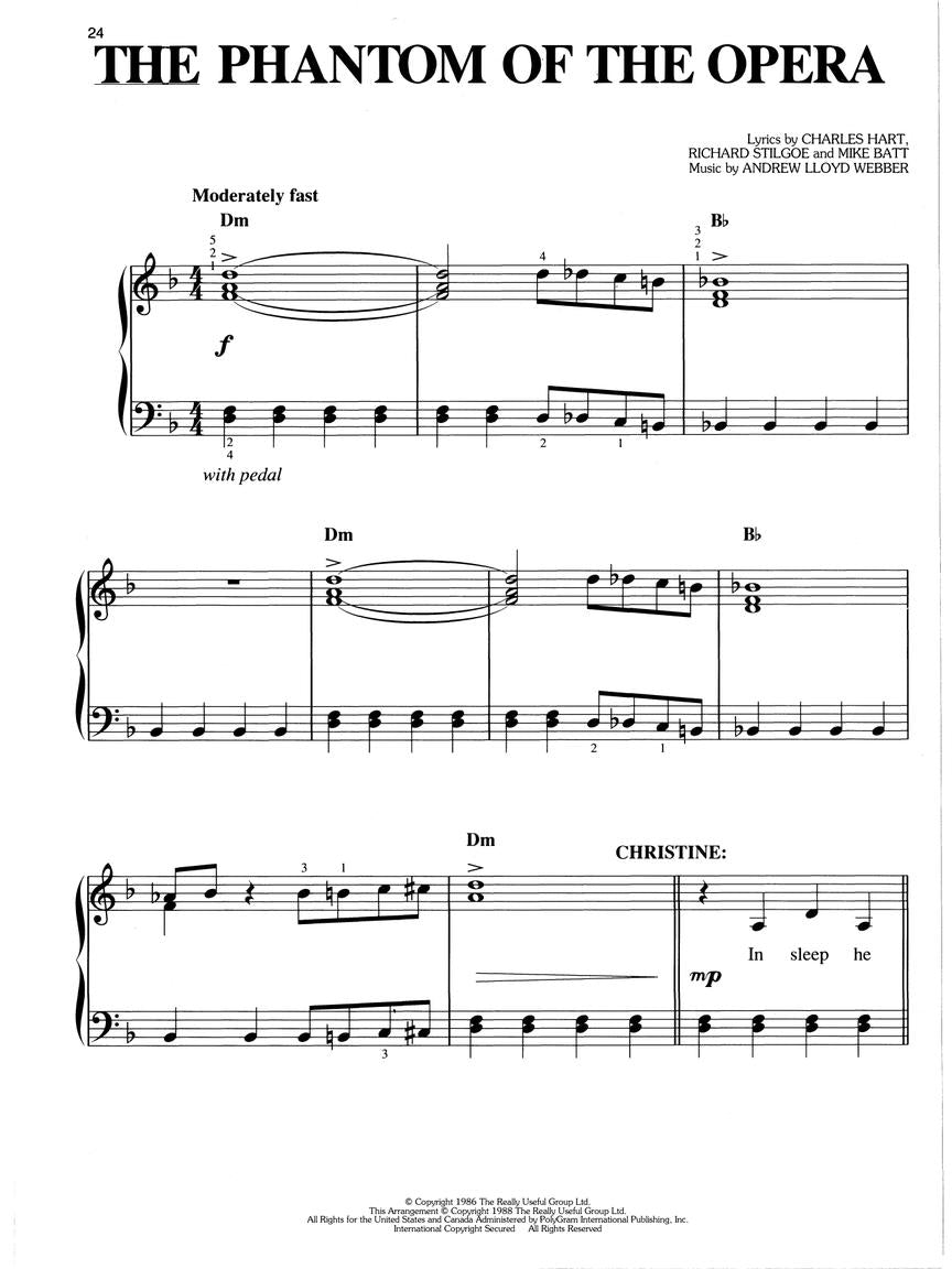 Lloyd Webber Phantom of the Opera - Easy Piano