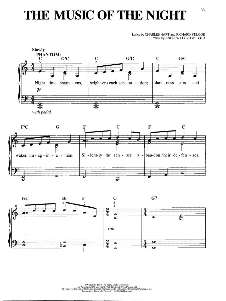 Lloyd Webber Phantom of the Opera - Easy Piano