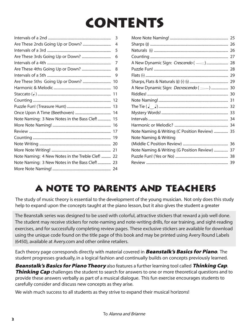 Beanstalk's Basics for Piano Theory Book Preparatory Book B