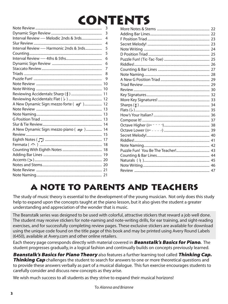 Beanstalk's Basics for Piano Theory Book Level 1