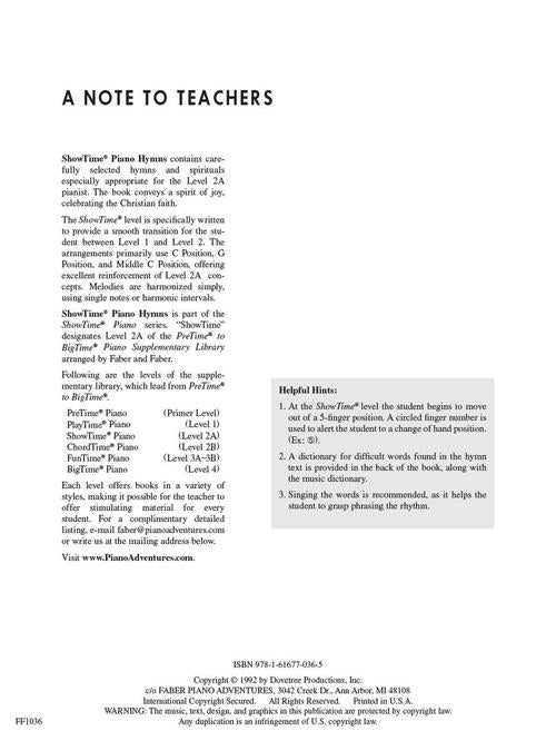 Faber Hymns - ShowTime Piano - Level 2A