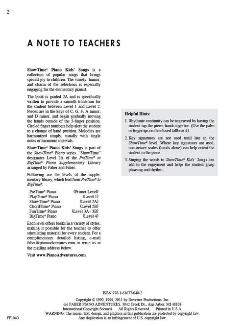 Kids' Songs - ShowTime Piano - Level 2A