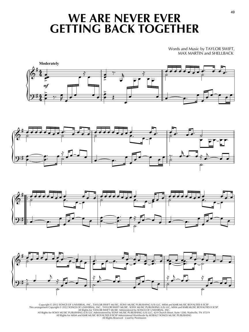 Taylor Swift for Piano Solo – 3rd Edition