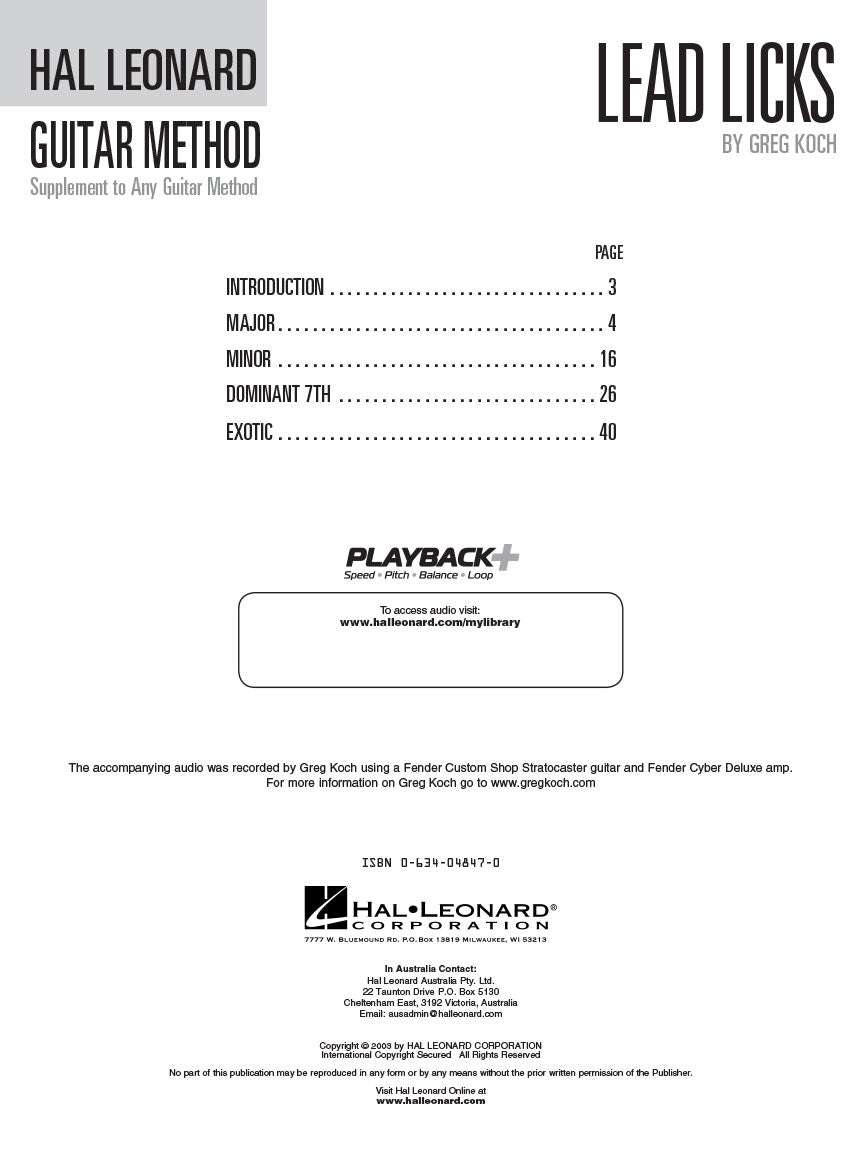 Lead Licks - Hal Leonard Guitar Method Supplement