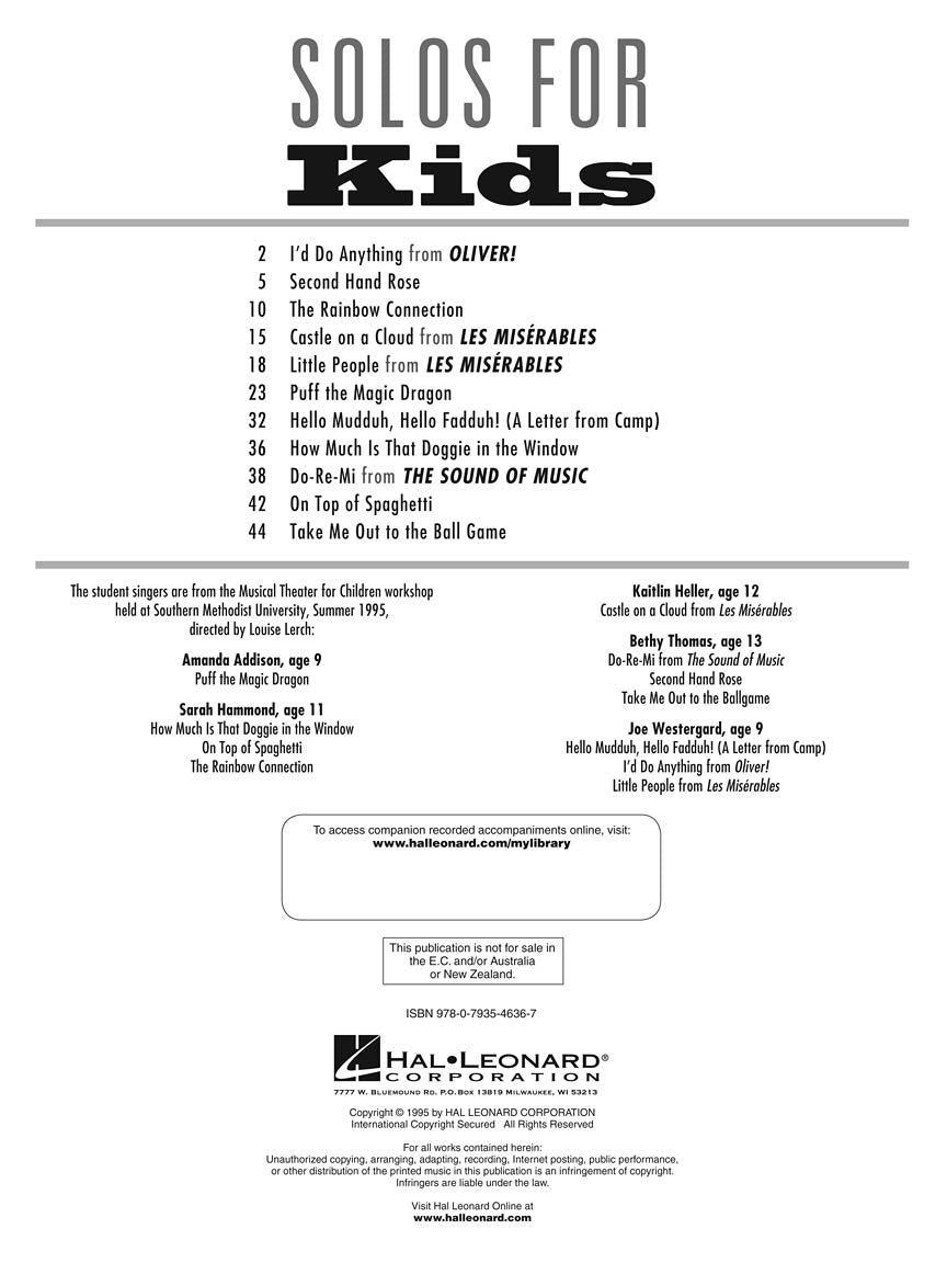 Hal Leonard Solos for Kids