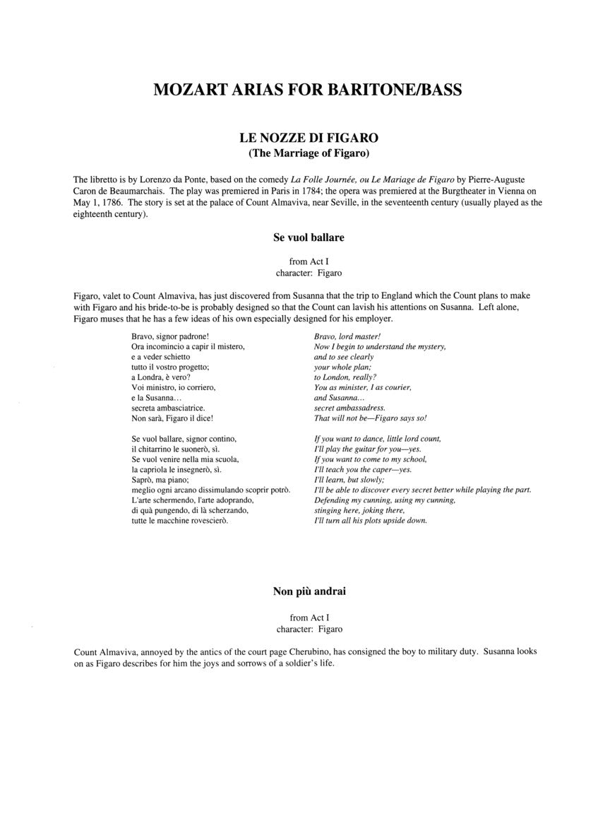 Mozart Arias for Baritone/Bass
