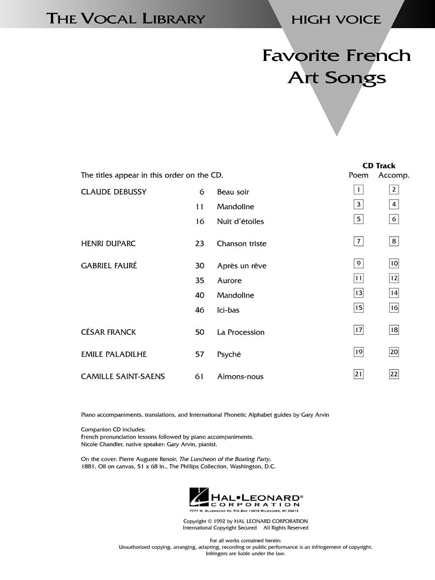 Favorite French Art Songs Volume 1 High Voice
