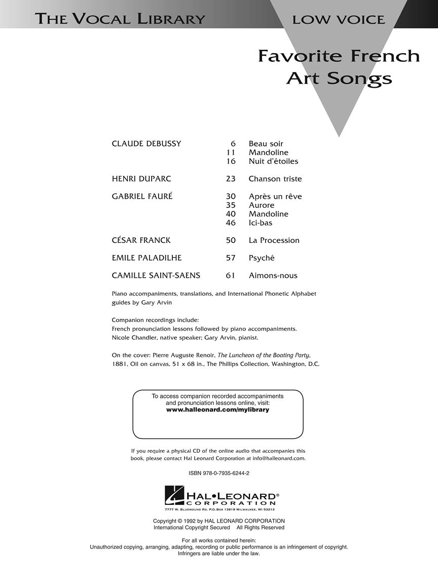 Favorite French Art Songs Low Voice