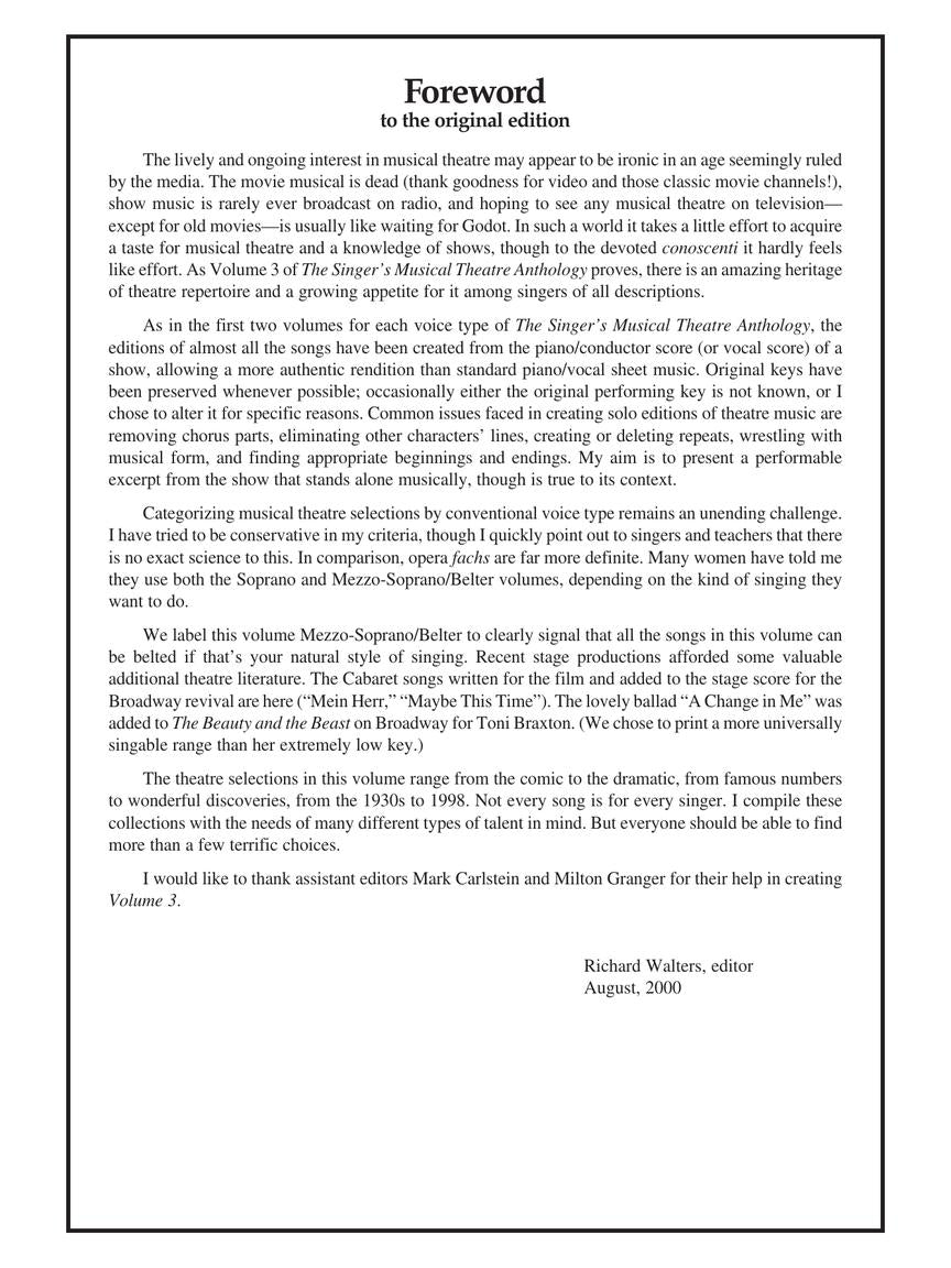 Singer's Musical Theatre Anthology - Volume 3 Mezzo-Soprano/Alto Book Only