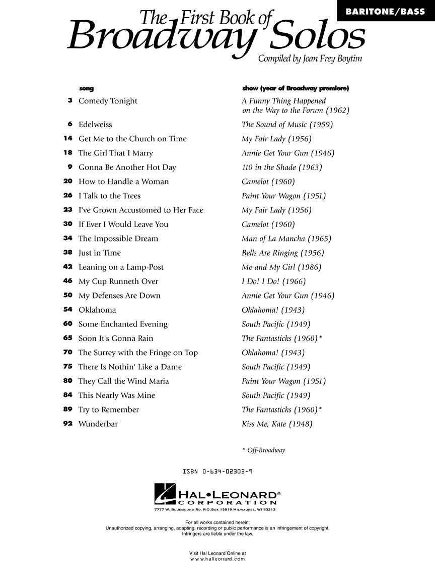 First Book of Broadway Solos Baritone/Bass