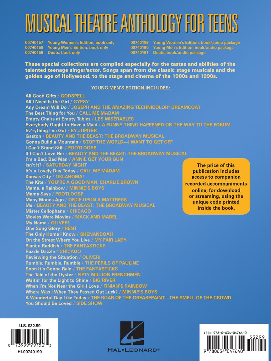 Musical Theatre Anthology for Teens - Young Men's Book/Online Audio