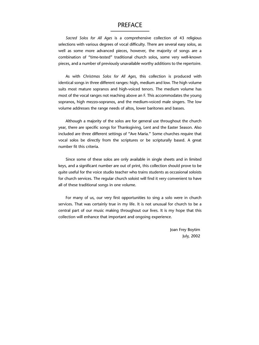 Sacred Solos for All Ages - Vocal Solos Medium Voice