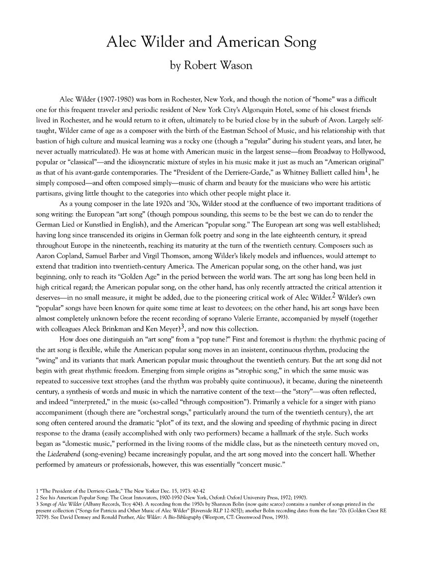 Wilder: Twenty-Five Songs for Solo Voice