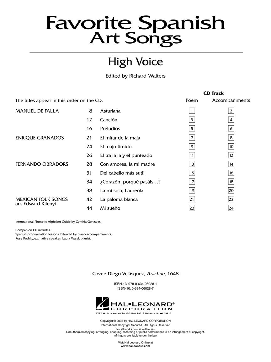 Favorite Spanish Art Songs High Voice