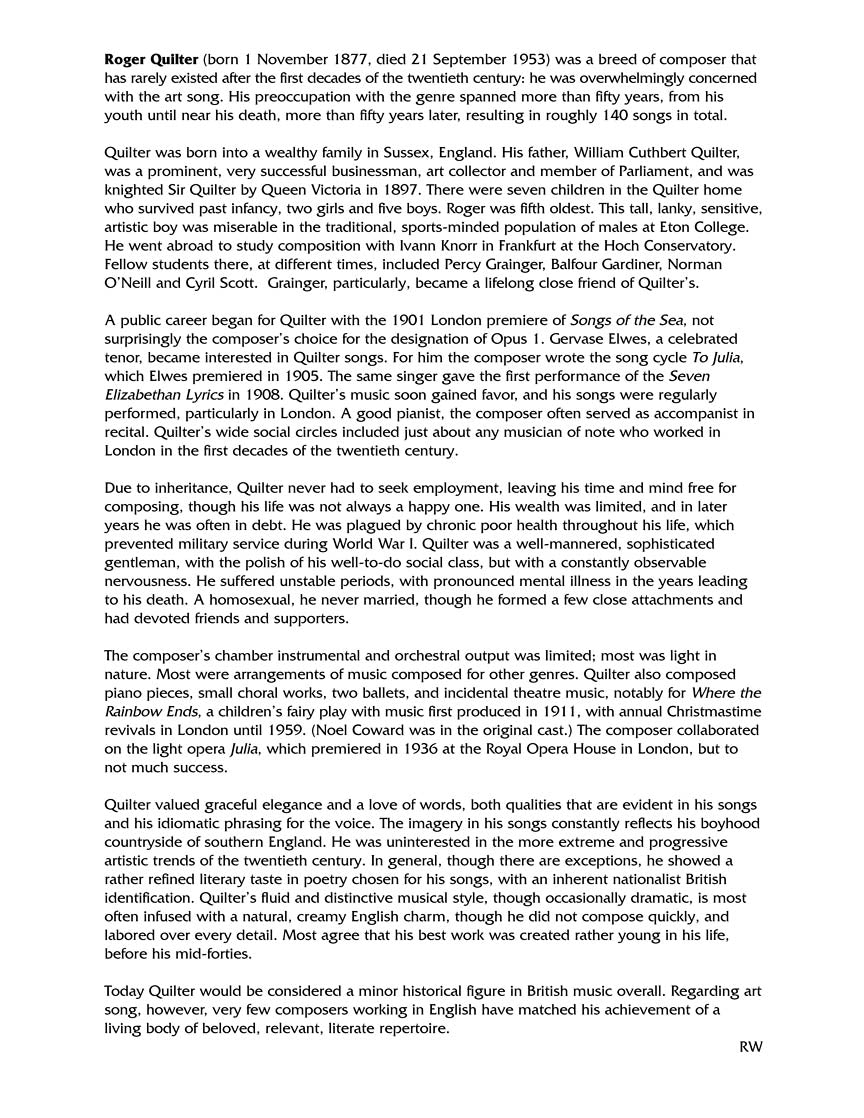 Quilter, Roger - 55 Songs - High Voice