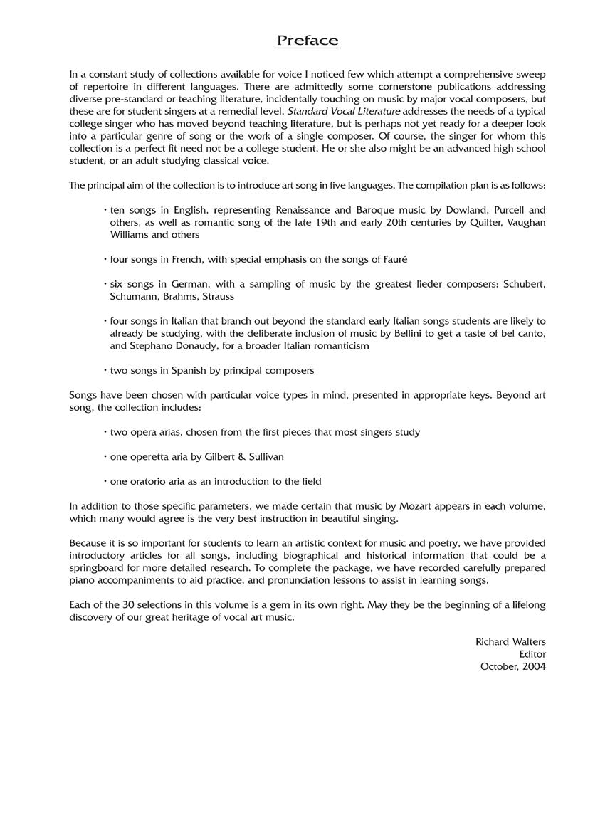 Standard Vocal Literature