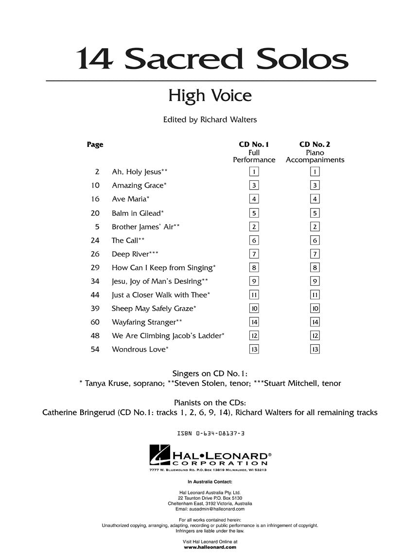 Fourteen Sacred Solos - High Voice The Vocal Library