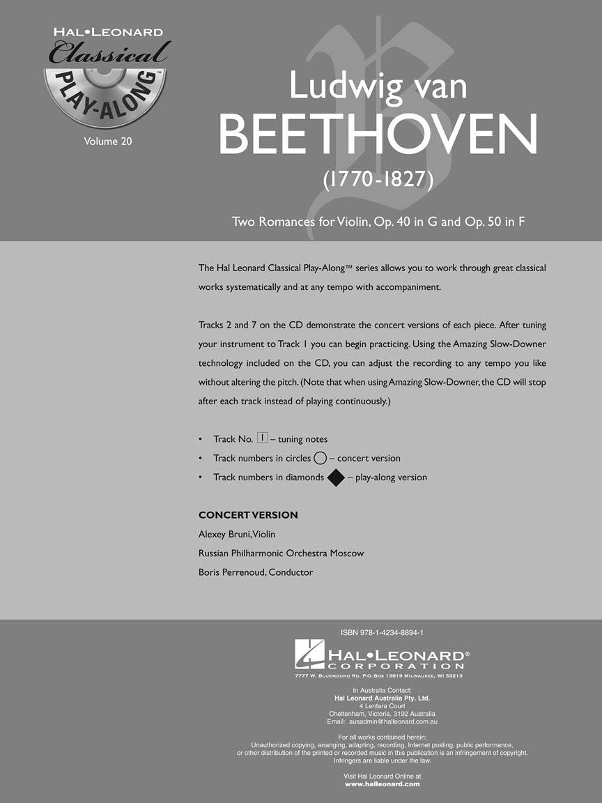 Beethoven 2 Romances for Violin Opus 40 in G and Opus 50 in F (Classical Play-Along)