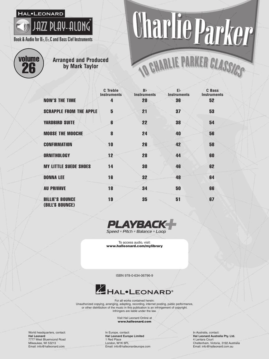 Parker, Charlie - Jazz Play Along Series, Vol. 26