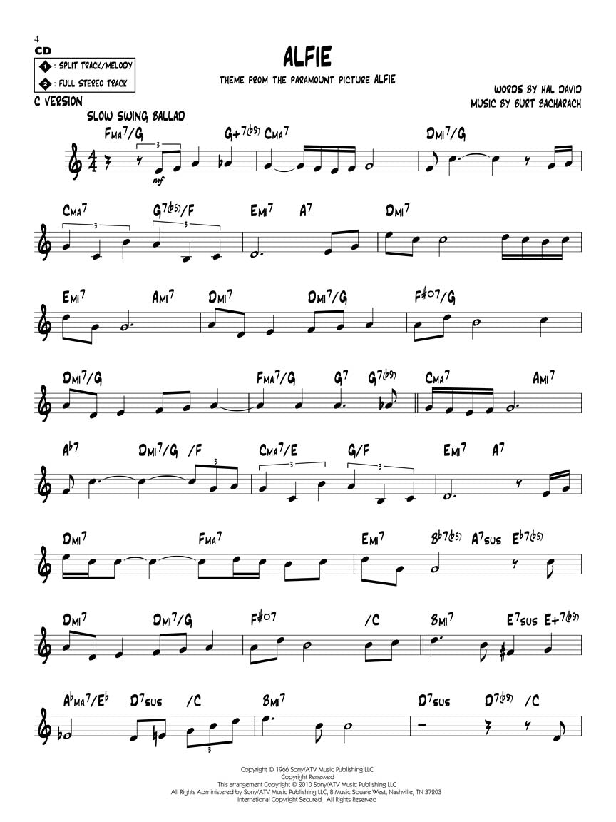Jazz Play-Along Vol. 123, Bacharach & David - 10 Favorite Songs