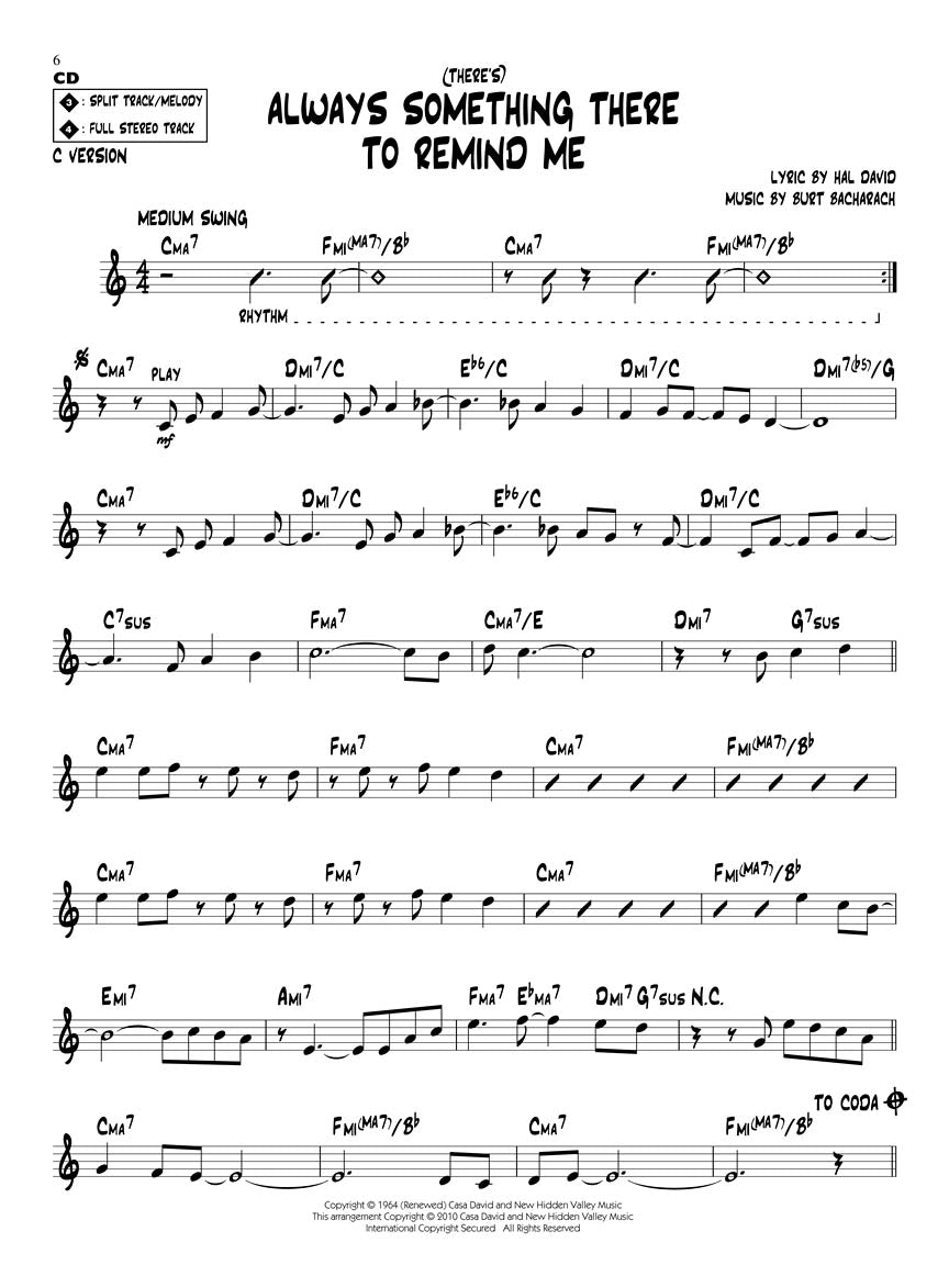 Jazz Play-Along Vol. 123, Bacharach & David - 10 Favorite Songs