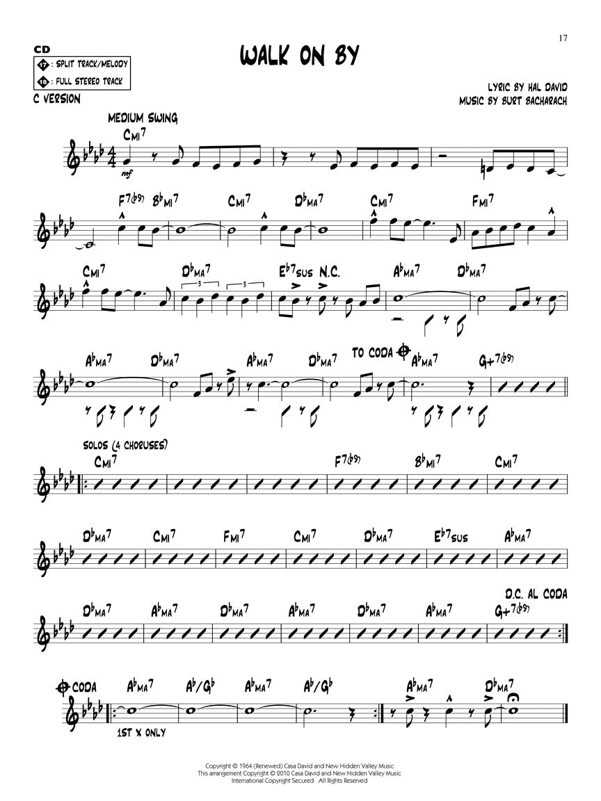 Jazz Play-Along Vol. 123, Bacharach & David - 10 Favorite Songs