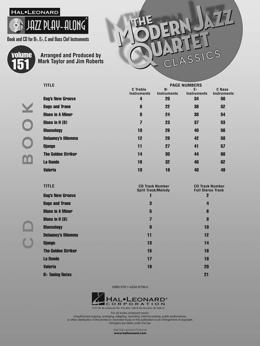 Modern Jazz Quartet - Classics - Jazz Play-Along Vol. 151