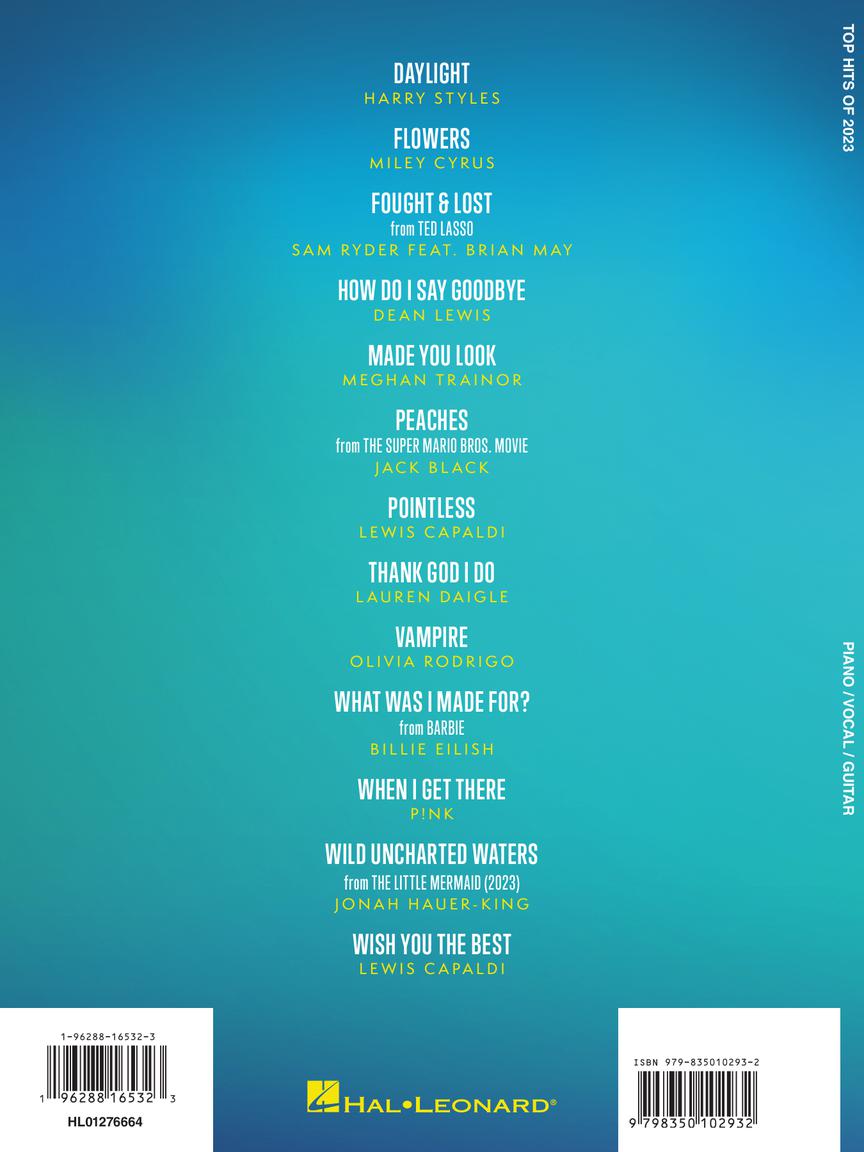 Top Hits of 2023 Arranged for Piano/Vocal/Guitar