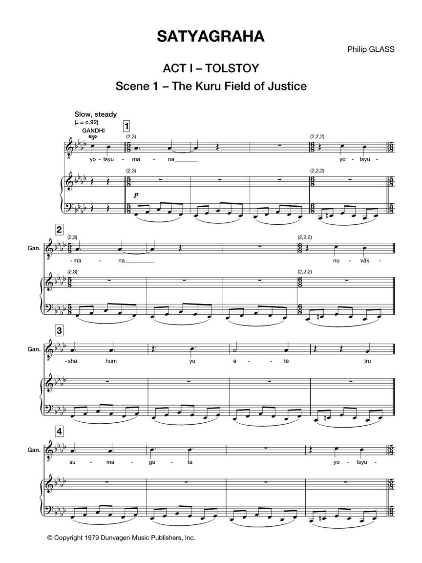 Glass: Satyagraha Opera in Three Acts Vocal Score