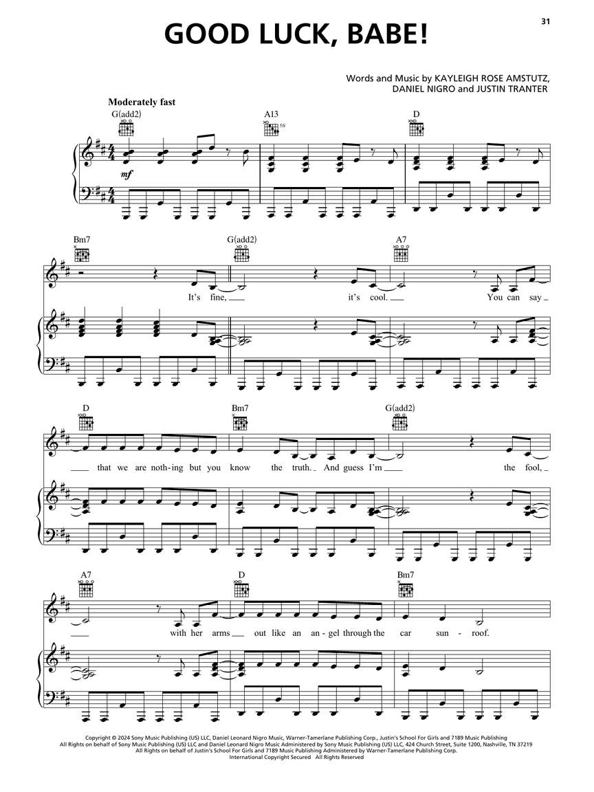 Top Hits of 2024 Arranged for Piano/Vocal/Guitar
