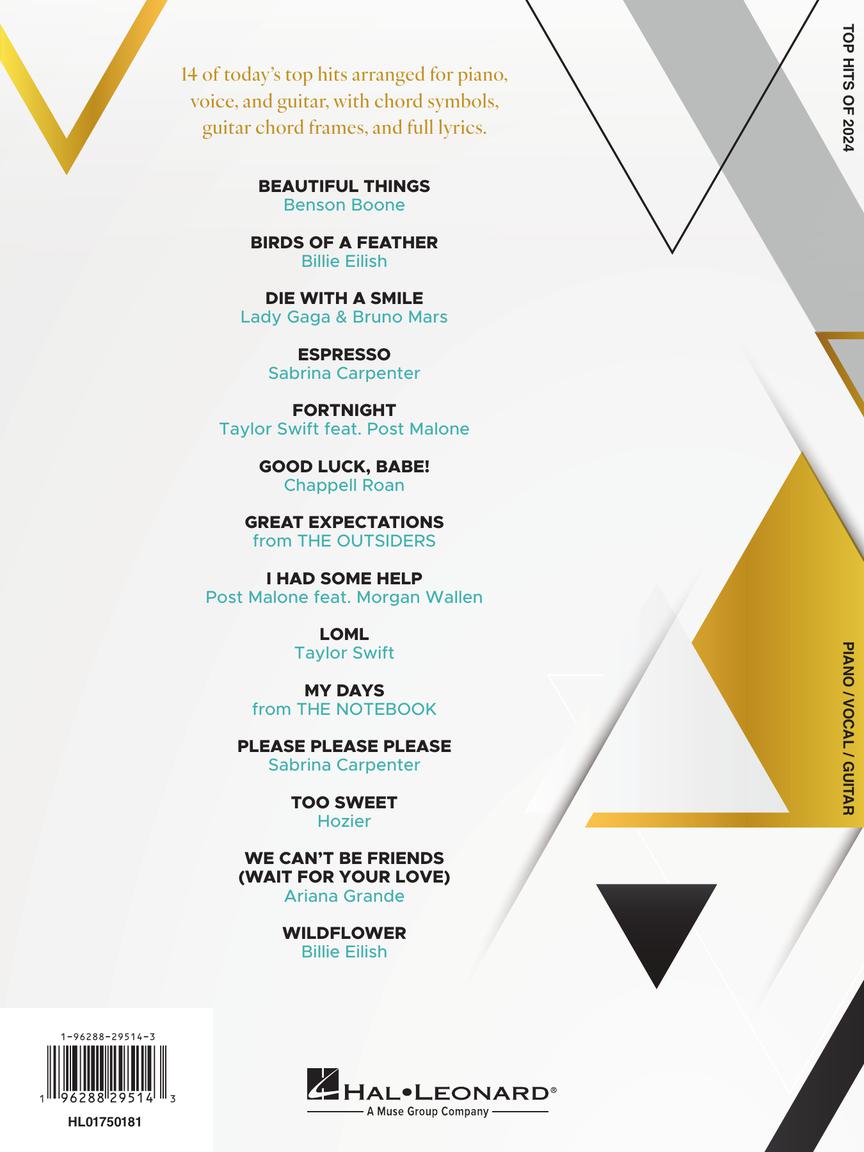 Top Hits of 2024 Arranged for Piano/Vocal/Guitar