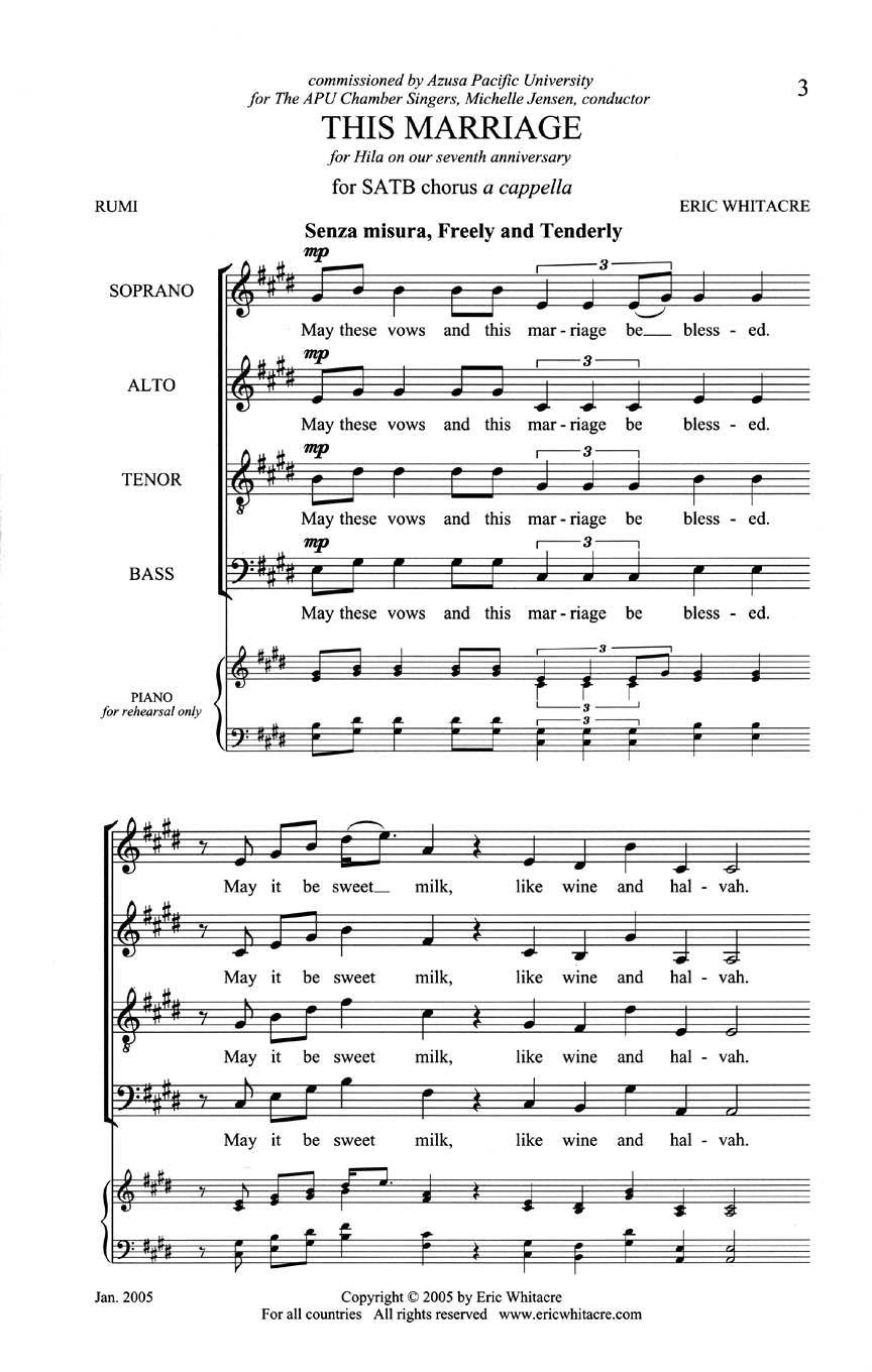 Whitacre This Marriage SATB a cappella