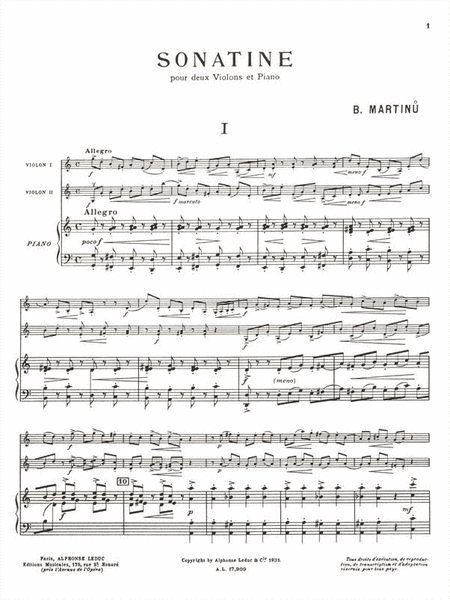 Martinu Sonatina for Two Violins and Piano