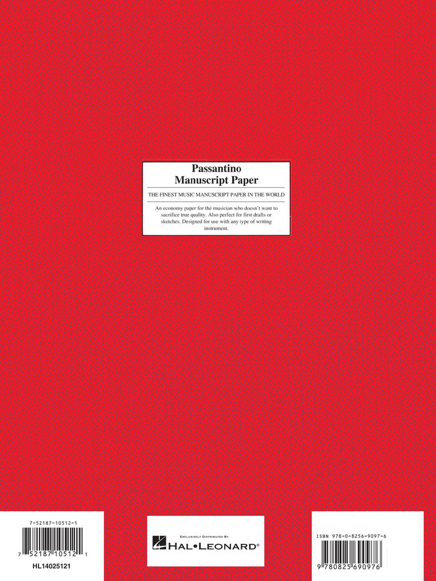 Manuscript Paper Wire-Bound: Passantino #85, 96pgs, 12 Stave (9" x 12")