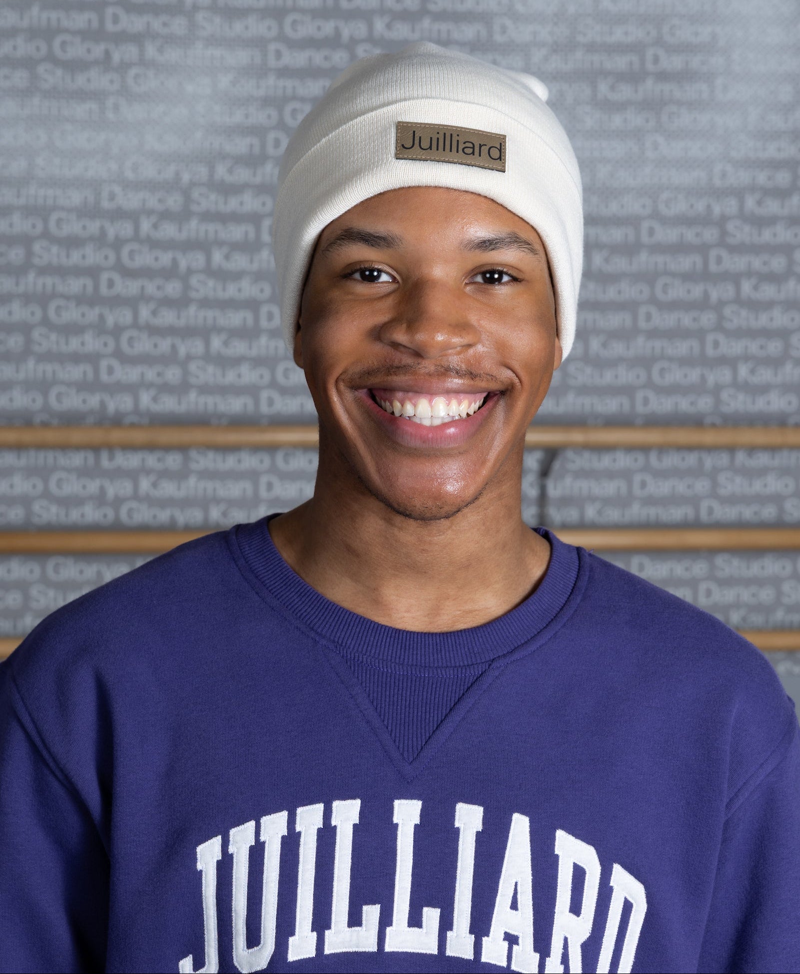 Clearance: Beanie: Cream Juilliard cuff beanie with leather patch (cream)