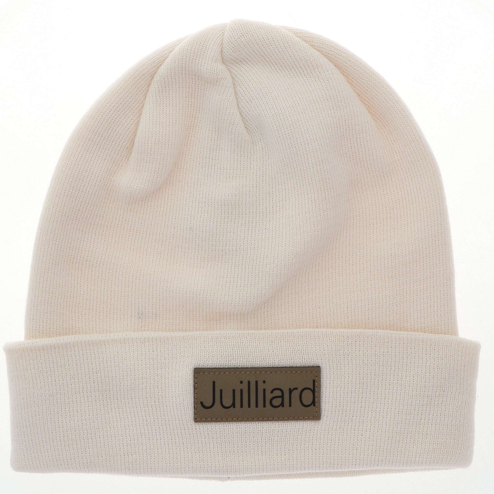 Beanie: Cream Juilliard cuff beanie with leather patch (cream)