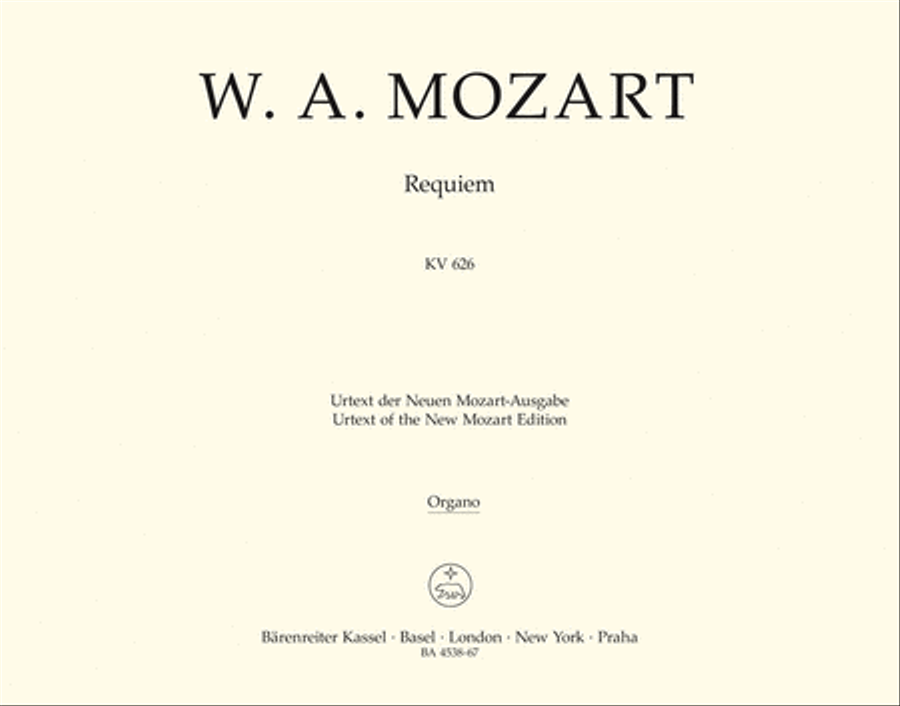 Mozart: Requiem K. 626 Organ Part Urtext edition