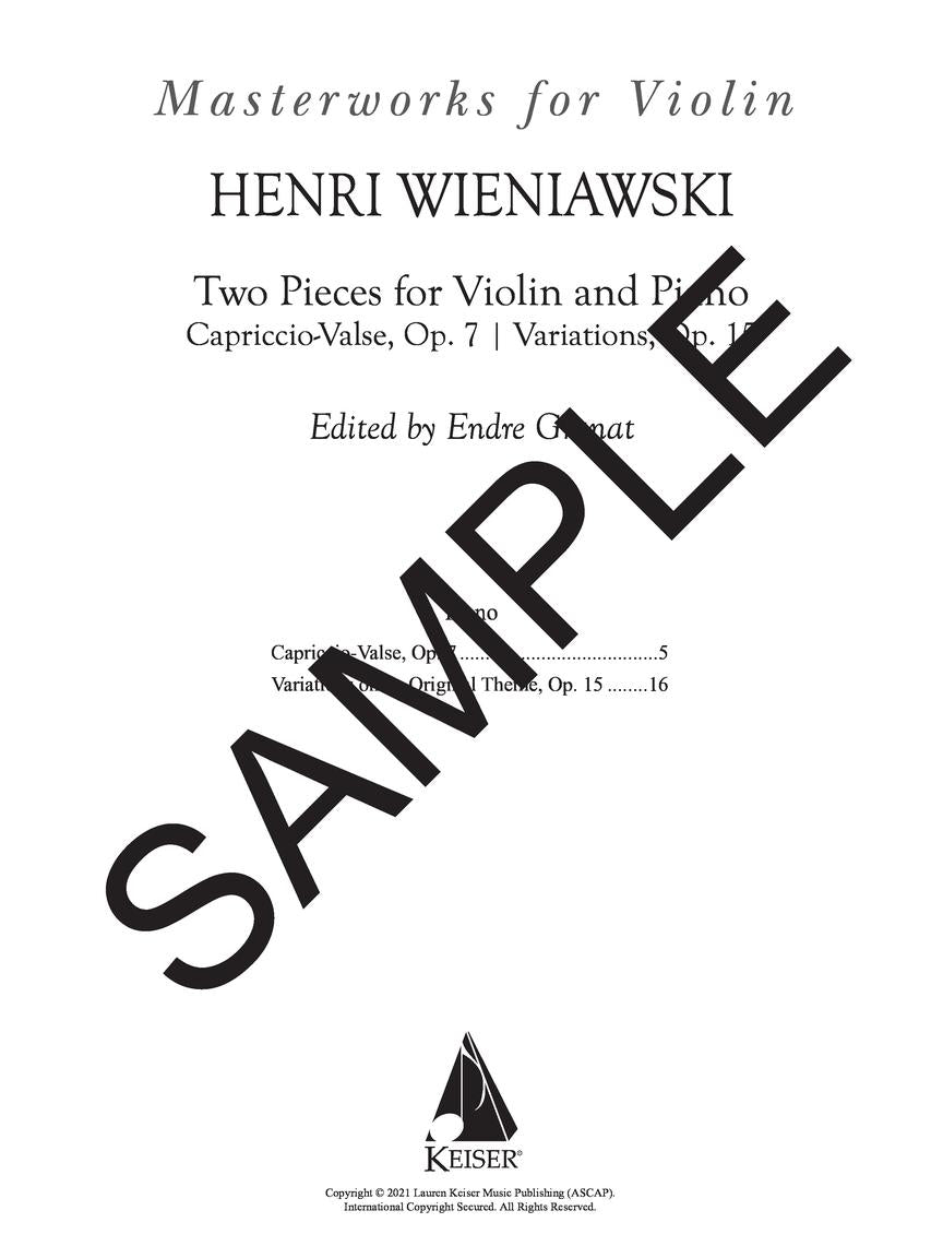 Wieniawski Two Pieces – Capriccio-Valse, Op. 7 & Variations, Op. 15 for Violin and Piano