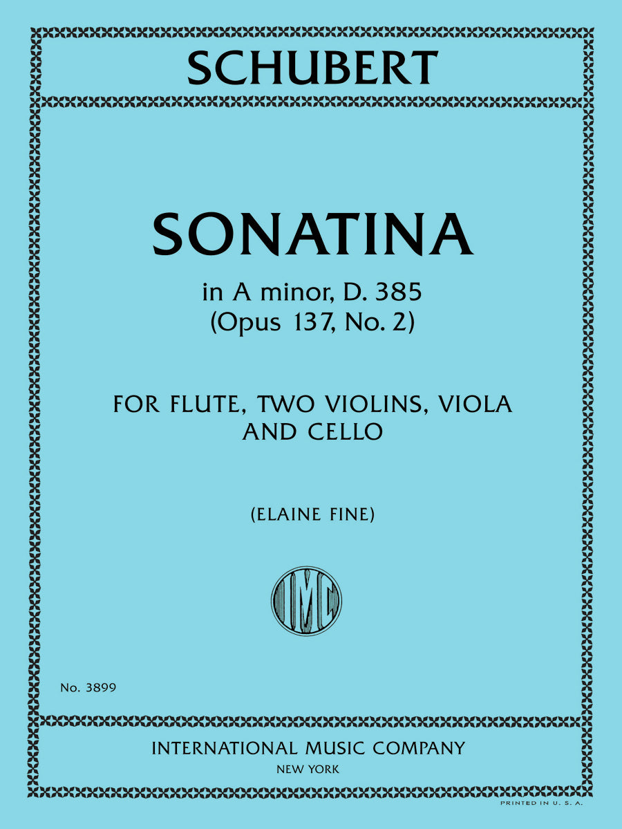 Schubert: Sonatina in A minor, D. 385 for flute, two violins, viola and cello, International Music Company No. 3899, cover
