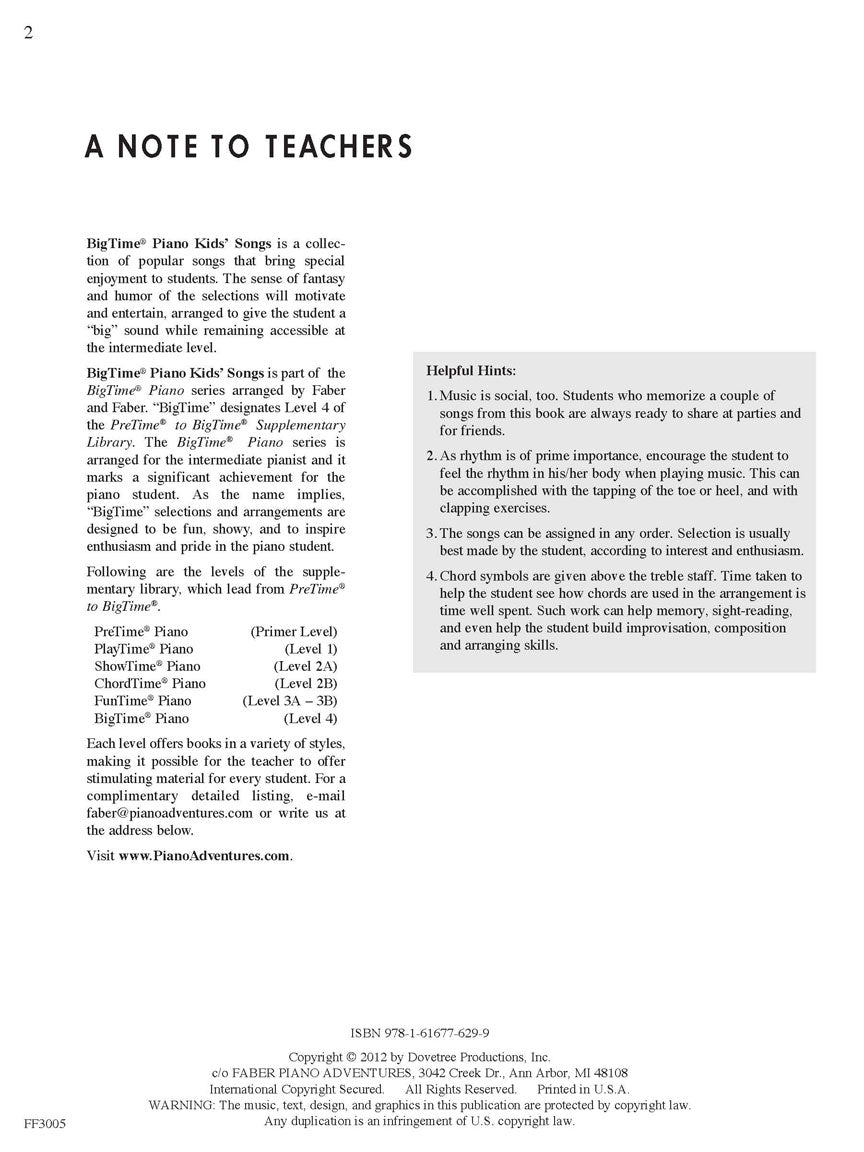 Faber Kids' Songs - BigTime® Piano
