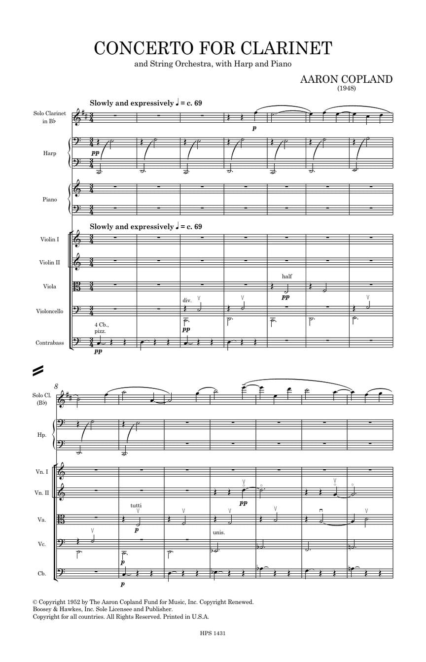 Copland: Concerto for Clarinet and String Orchestra, with Harp and Piano (Study Score)