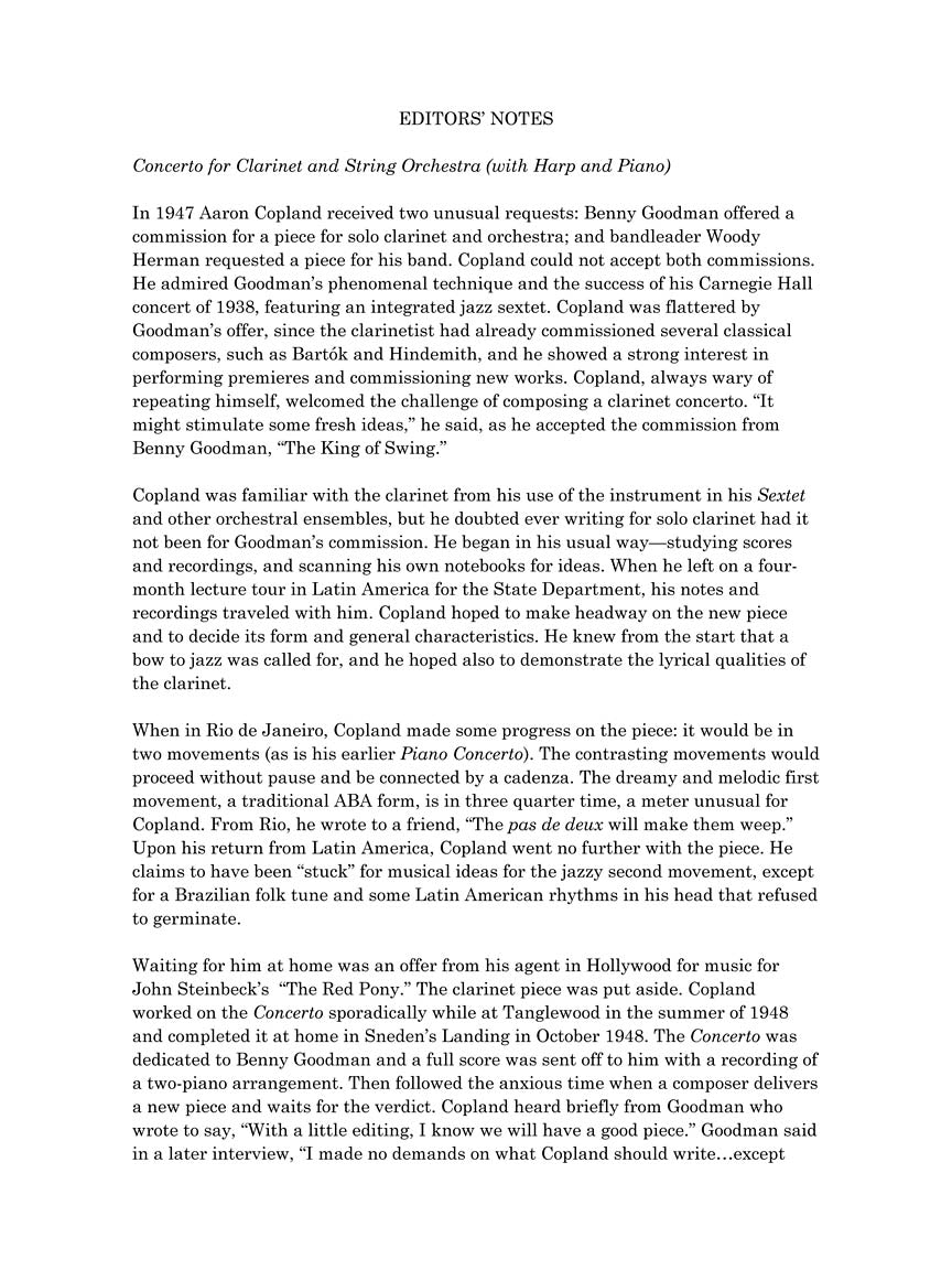 Copland: Concerto for Clarinet - Reduction for Clarinet and Piano