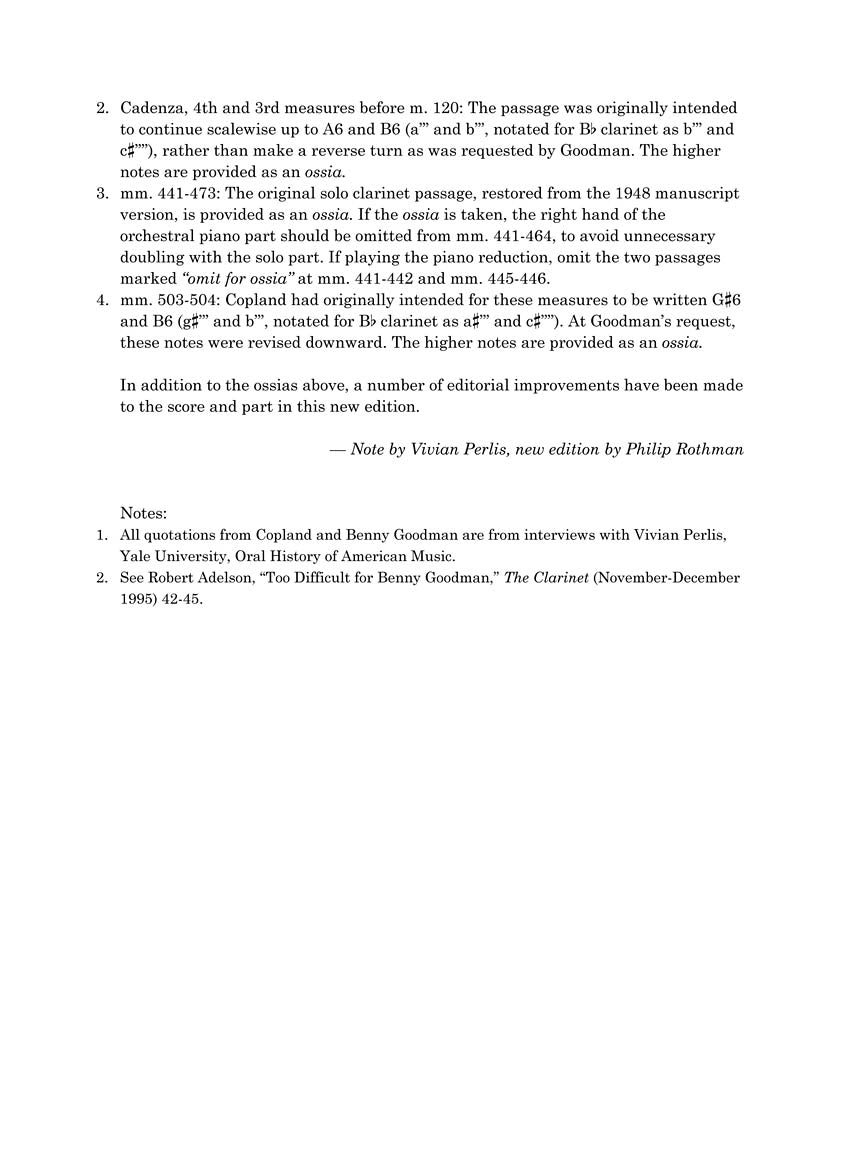 Copland: Concerto for Clarinet - Reduction for Clarinet and Piano