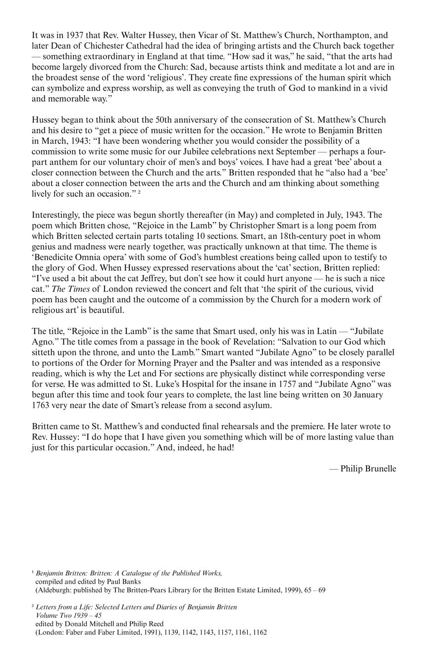 Britten: Rejoice in the Lamb, Op. 30 - Vocal Score