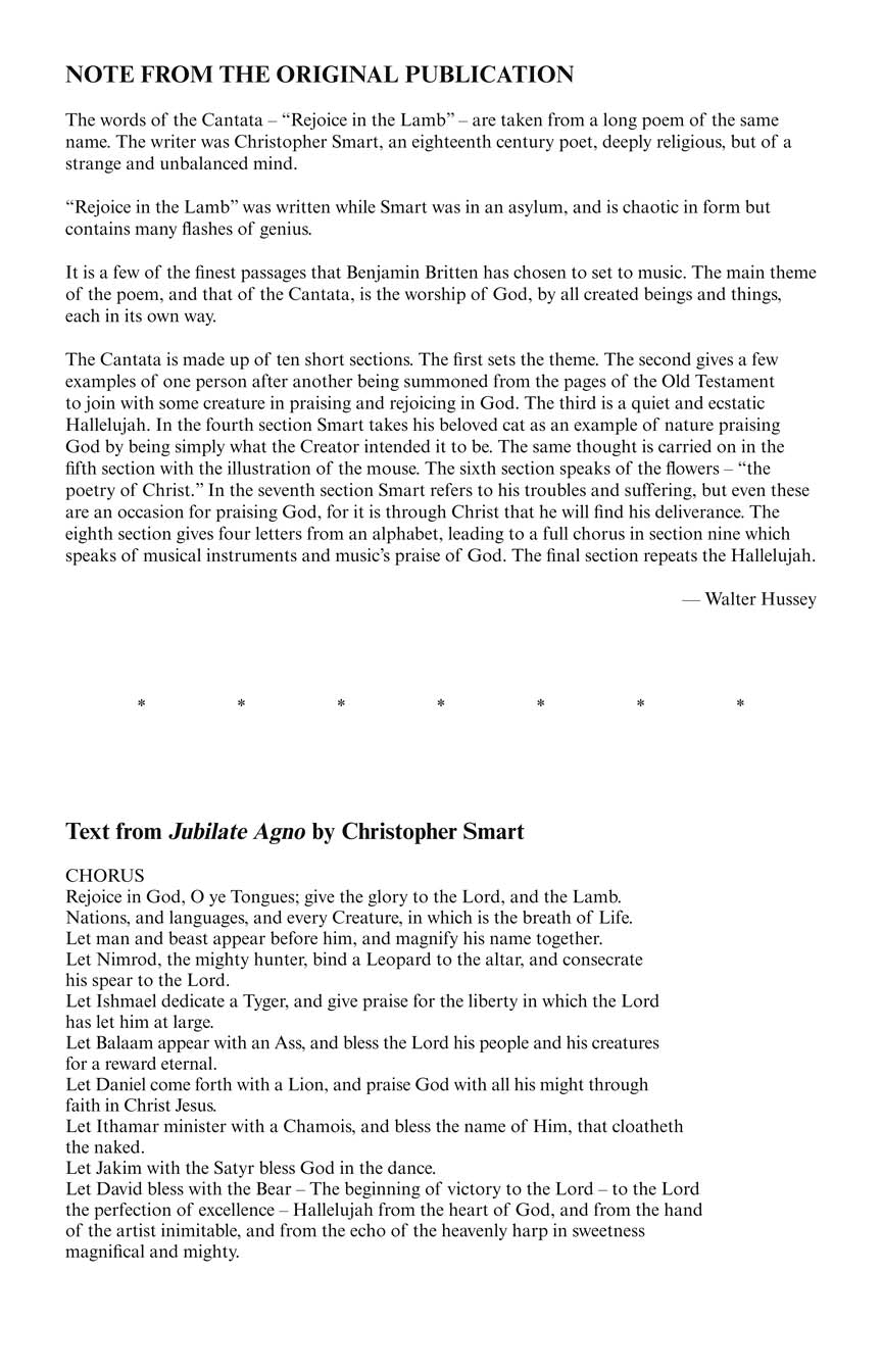 Britten: Rejoice in the Lamb, Op. 30 - Vocal Score