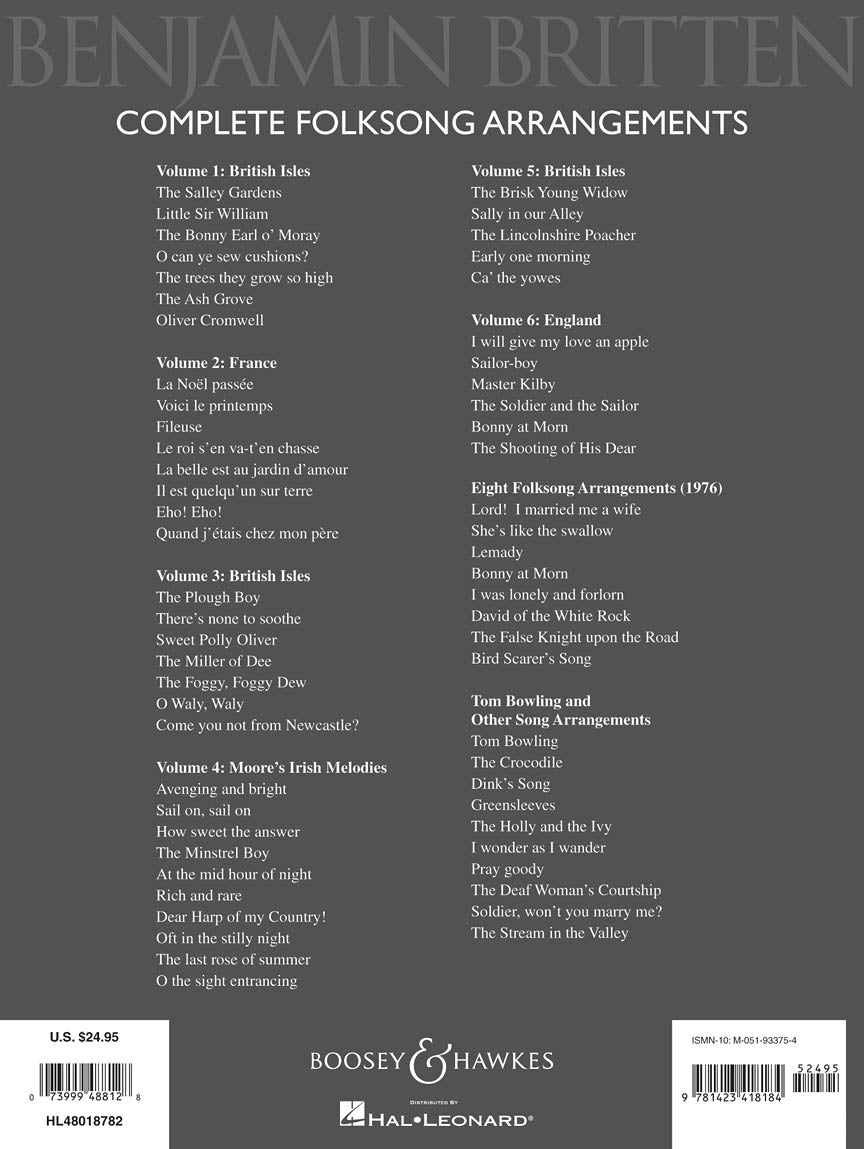Britten Complete Folksong Arrangements 61 Songs for Medium/Low Voice