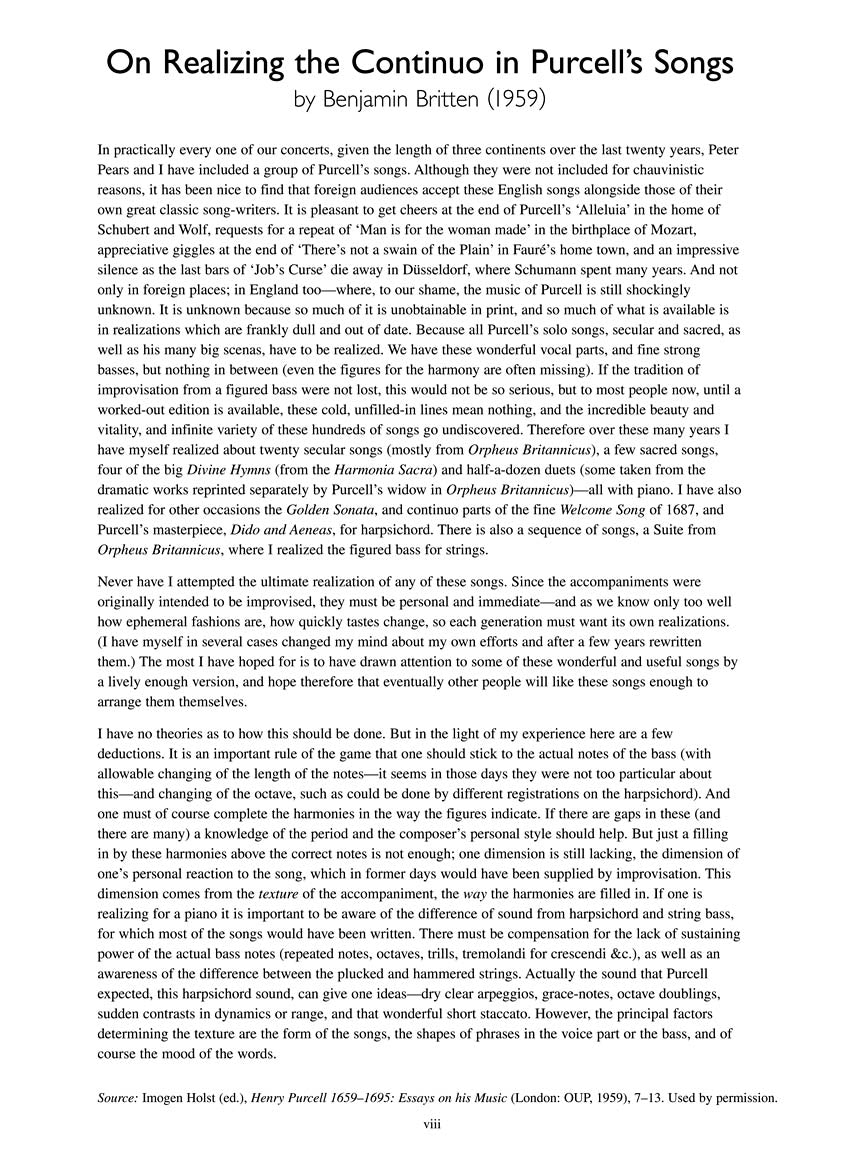 Britten Purcell Collection - 50 Songs High Voice Realizations by Benjamin Britten