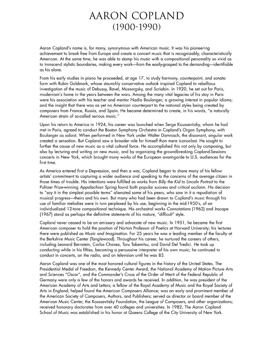 Copland: Appalachian Spring Suite - Transcribed For Solo Piano