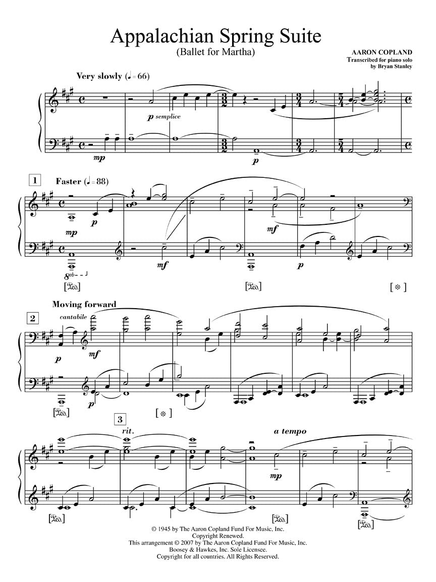 Copland: Appalachian Spring Suite - Transcribed For Solo Piano
